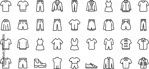 Clothes Thin Line Icons Set Clothes Editable Stroke Icons Fashion Icons T Shirt Pants Jacket Dress Short Shoe Shirt Symbols Vector