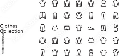 Clothes Thin Line Icons Set Clothes Editable Stroke Icons Fashion Icons T Shirt Pants Jacket Dress Short Shoe Shirt Symbols Vector