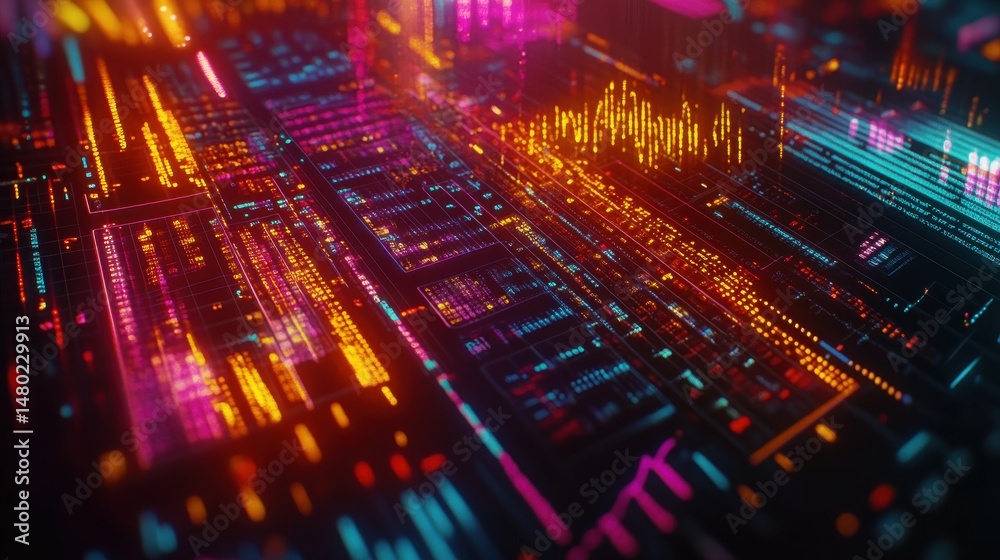 Obraz premium Vibrant Abstract Digital Background with Colorful Light Patterns