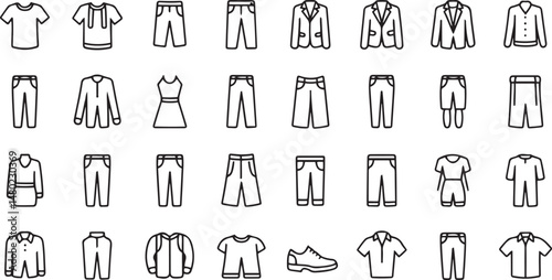 Clothes Thin Line Icons Set Clothes Editable Stroke Icons Fashion Icons T Shirt Pants Jacket Dress Short Shoe Shirt Symbols Vector