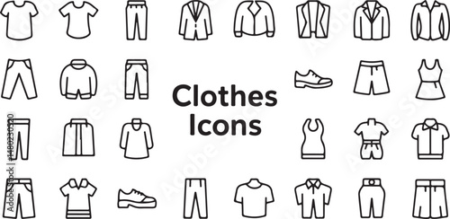 Clothes Thin Line Icons Set Clothes Editable Stroke Icons Fashion Icons T Shirt Pants Jacket Dress Short Shoe Shirt Symbols Vector
