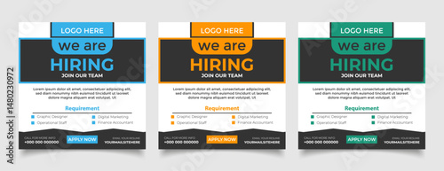We are hiring job vacancy social media post banner join our team, We are hiring job vacancy social media post template, square web banner template design.