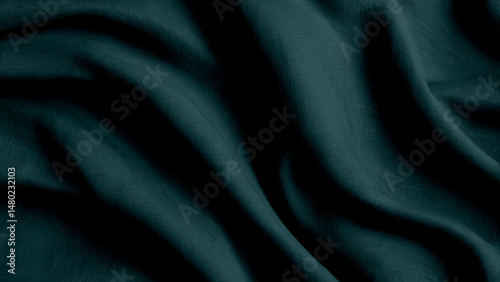 Dark teal folded linen texture, elegant fabric background with natural creases for packaging or branding