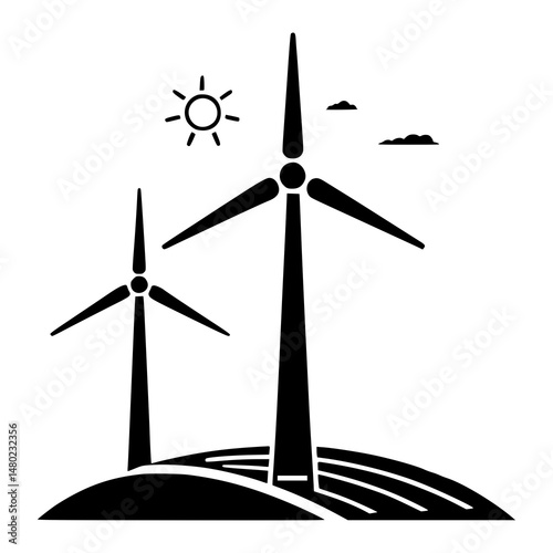 Black and White Wind Turbine Icons