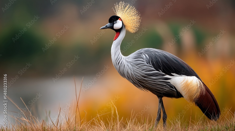 Fototapeta premium Majestic grey crowned crane in nature