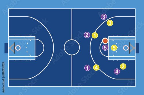 Basketball field tactics. vector illustration