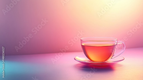 Glass cup filled with tea on a colorful background creating a serene and inviting atmosphere for relaxation