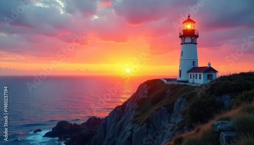 Wallpaper Mural Modern metal lighthouse on clifftop at sunset, design, exterior, sea Torontodigital.ca