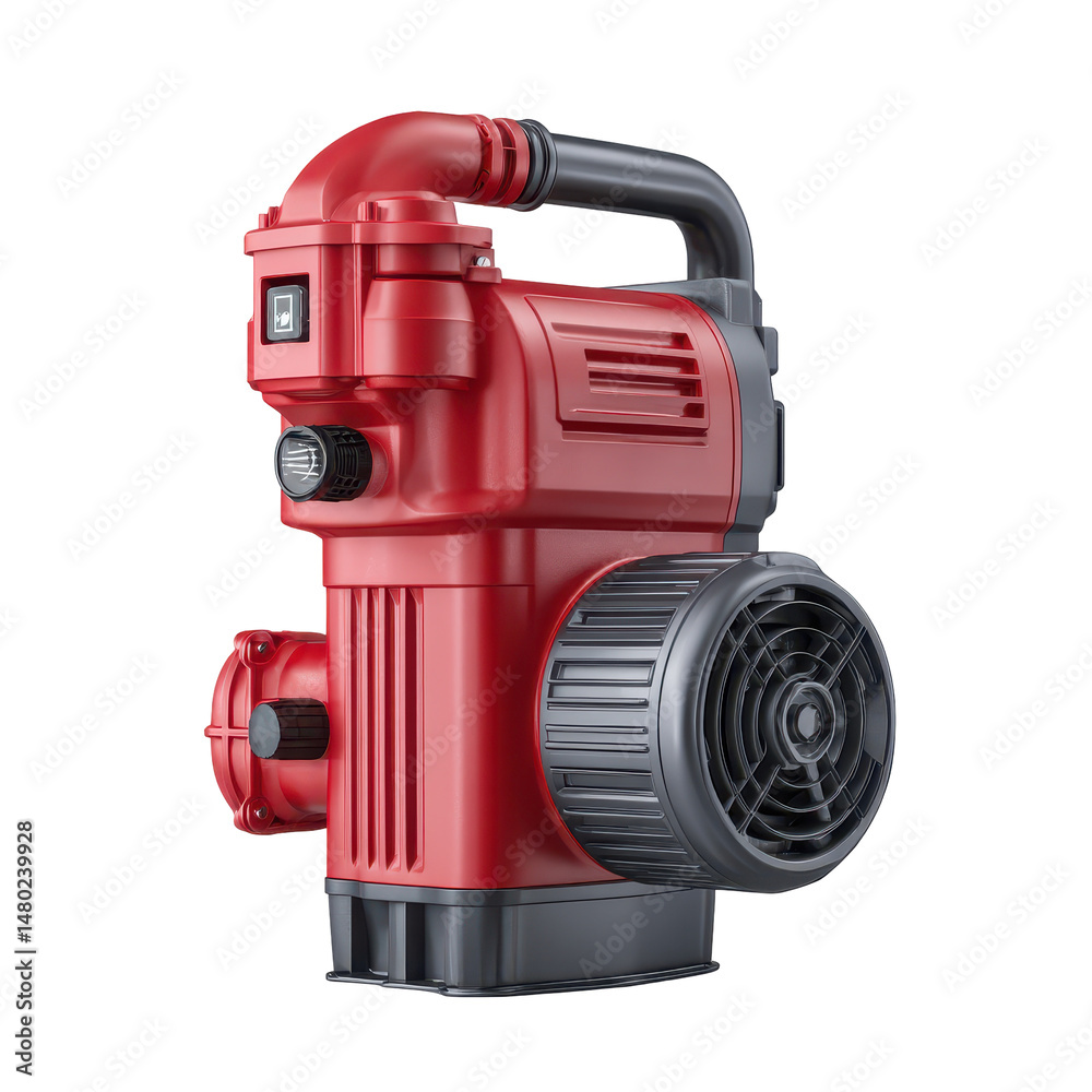 Fototapeta premium Compact and Efficient Red Water Pump for Home and Garden Use, Featuring Lightweight Design and High Performance on transparent background