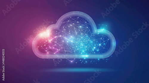 Wallpaper Mural Abstract cloud graphic with connected dots, glowing in pink and blue gradients Torontodigital.ca