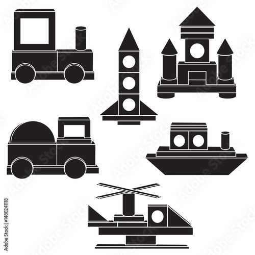 Cube transport icons silhouettes in black