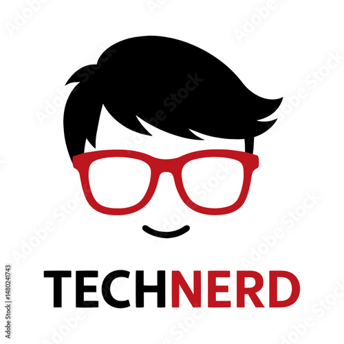 TechNerd Icon - Stylized Head with Red Glasses