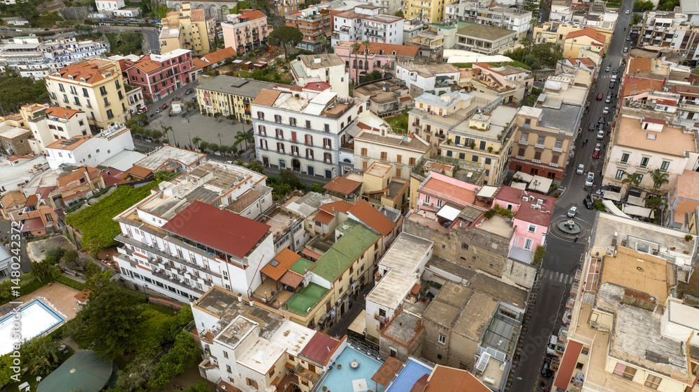 Obraz premium Aerial view of a street of Vico Equense. It is a city in the province of Naples, Campania, Italy.