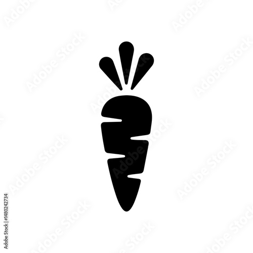 Black Carrot Vector Icon Minimal Vegetable Silhouette on White.