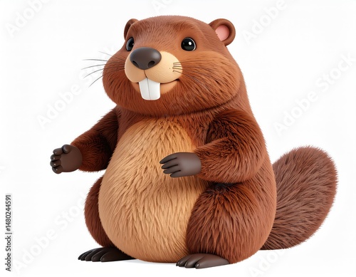 Charming Cartoon Beaver: A Fluffy, Friendly 3D Render