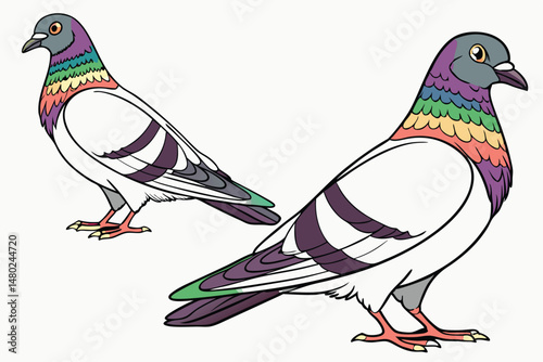 25 colorful pigeons, vibrant birds, feathers with rainbow gradient, stunning avian imagery, detailed realistic digital art, cinematic lighting, hyper detailed, sharp focus