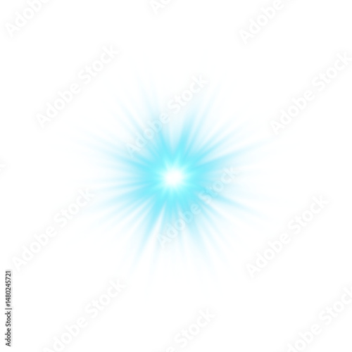Blue sunlight lens flare, sun flash with rays and spotlight. Glowing burst explosion
