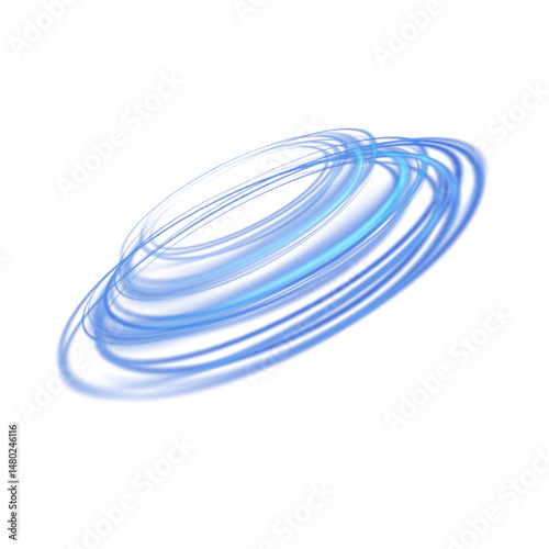 Glowing blue magic ring. Neon realistic energy flare halo ring. Abstract light effect on a transparent background. Vector illustration.