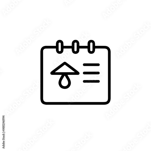 Calendar icon with raindrop and upward arrow for scheduling  