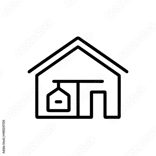Outline of a simple house with a key tag concept for summer camp  