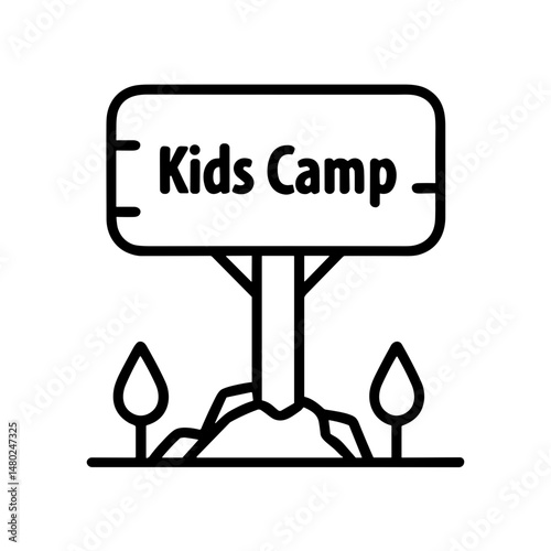 Sign for Kids Camp with trees in outdoor setting  