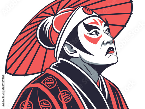 Kabuki Actor in Makeup – Dramatic Edo-Style Vector Portrait