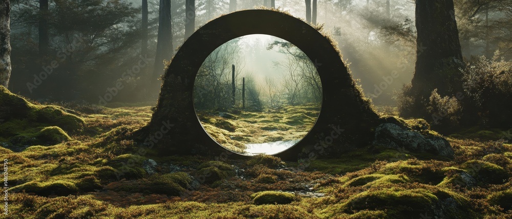 custom made wallpaper toronto digitalA large, round stone structure sits in a lush green forest