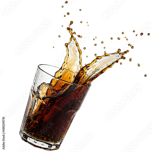 glass cup with cold black tea spilling out
