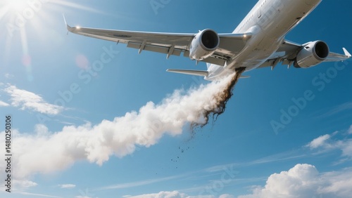Airplane Emitting Contrail in Clear Sky
