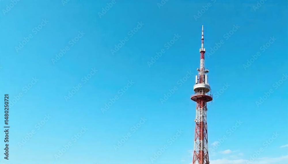 Obraz premium Tall broadcasting tower against a clear blue sky, antennas reaching high , outdoor, infrastructure, mast