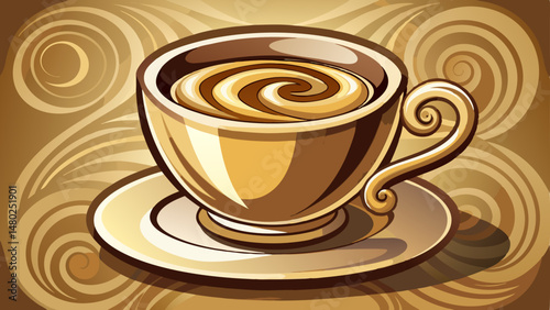 Isolated on a transparent background, this elegant coffee cup becomes the centerpiece of any café-inspired design. The creamy tones and precise spiral evoke warmth, comfort, and artisan skill.