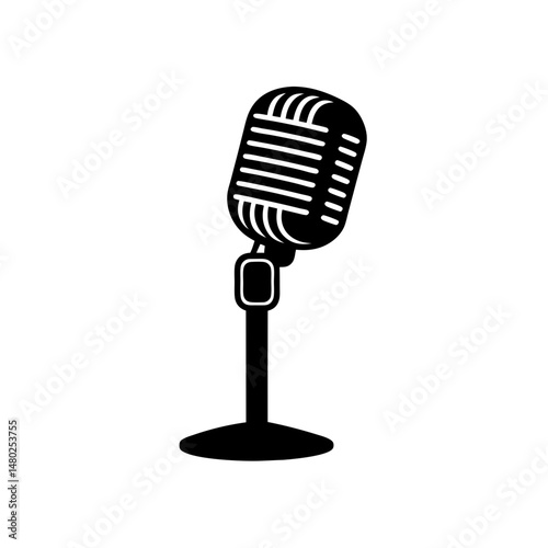 vintage microphone with stand on white background 