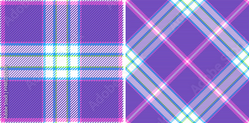 Vibrant purple plaid patterns, perfect for fashion, textile, and web design.  Two distinct styles offer versatility classic checks and dynamic diagonals.
