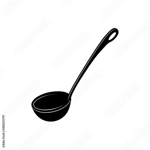wooden ladle with curved handle on white 