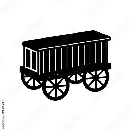 wooden train car with wheels on white background   