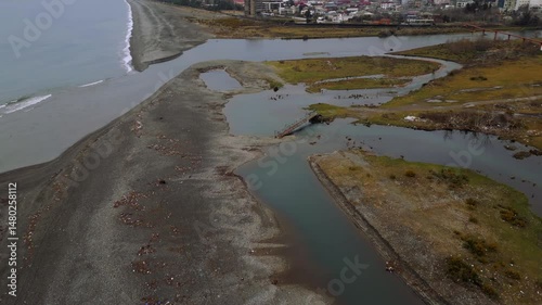 Exploring the Submerged Shores of Adjara at the Black Sea Coastline Where a River Meets the Ocean