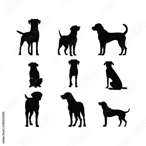 Bella Dog Silhouette Clipart Set Black on White Background