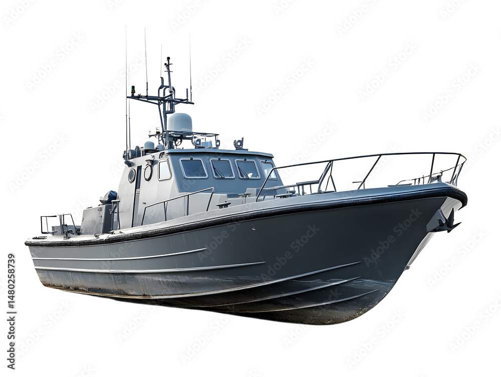 Fototapeta premium Gray Patrol Boat with Advanced Communication Systems