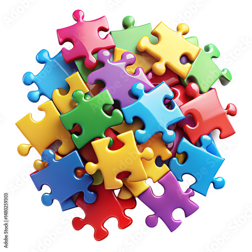 colorful puzzle pieces isolated on a white background. PNG Transparent file type with high definition quality Available.