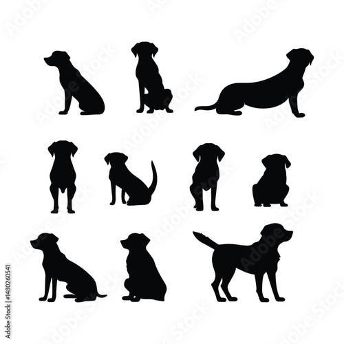 Buddy Dog Set Silhouette Clipart on White Background