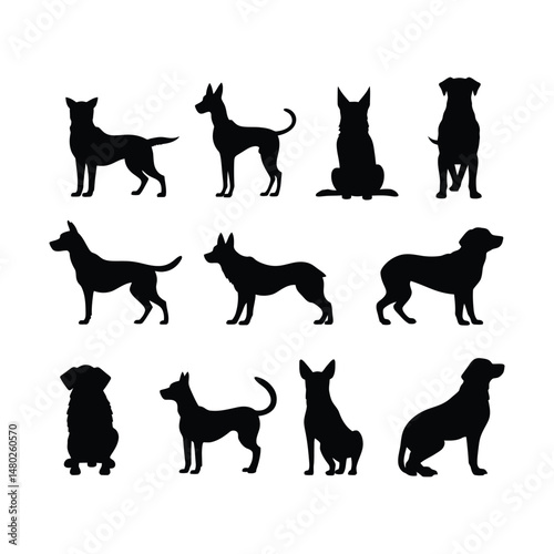 Buddy Dog Set Silhouette Clipart on White Background