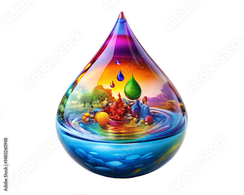 drop of water in colorful illustration drop isolated on a white background. PNG Transparent file type with high definition quality Available.