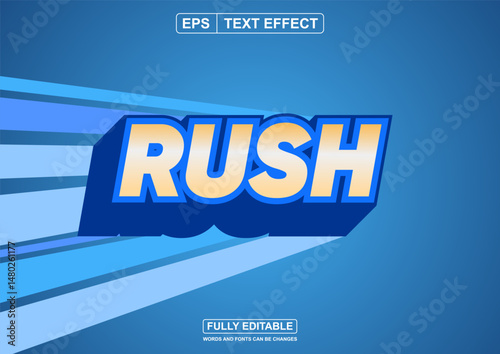 Editable font Rush with a bright gold and blue theme and thick outline. Blue background with thick lines as light trails with a neon effect