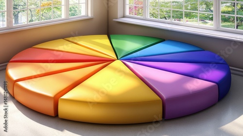 Colorful Circular Soft Padding Arrangement in Bright Room