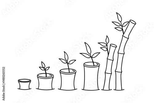 Minimalist illustration of bamboo stalks and growing plants depicting growth and progress