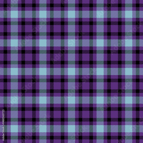 Form plaid texture vector, teenager seamless check textile. Deluxe tartan fabric pattern background in violet and black colors.