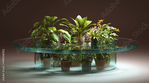 Wallpaper Mural glass table with potted plants Torontodigital.ca
