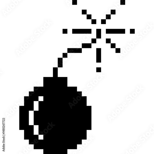 Pixel bomb. Bomb icon. Pixel art.