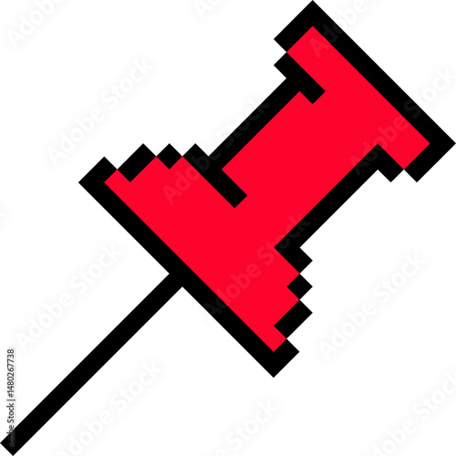 Pixel red pin. Paper pin. Pin icon. Office equipment