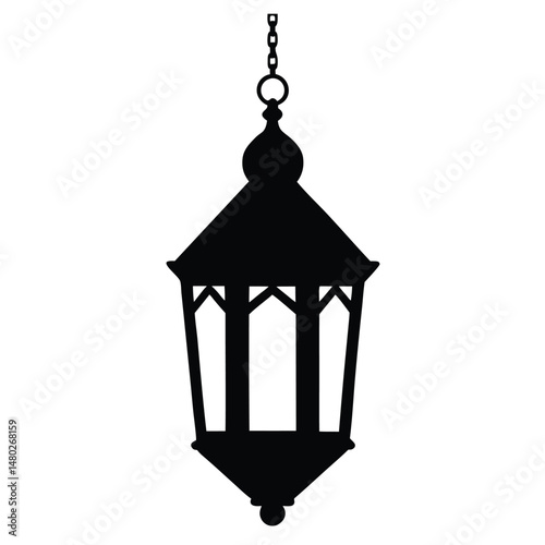 Elegant Hanging Lantern Silhouette Black and White Vector Illustration